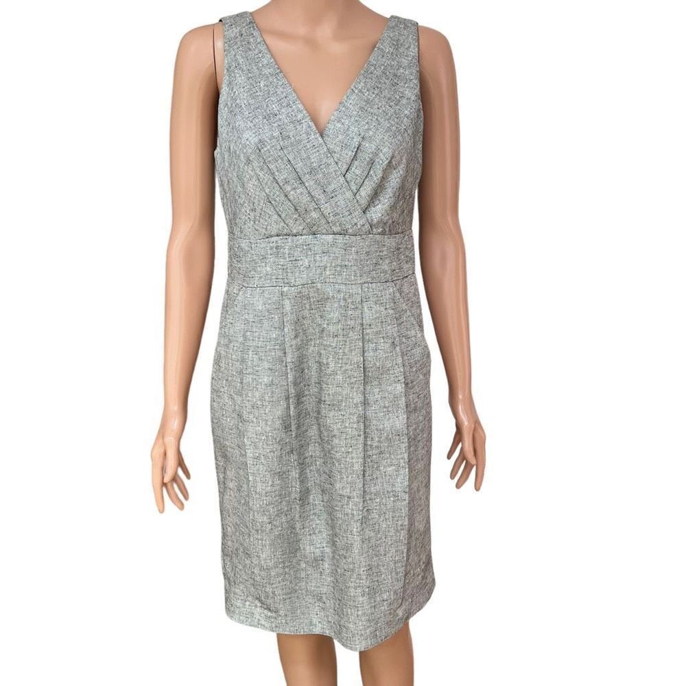 Ann Taylor Loft Gray Metallic Dress Linen Blend Sleeveless Retro Size 4